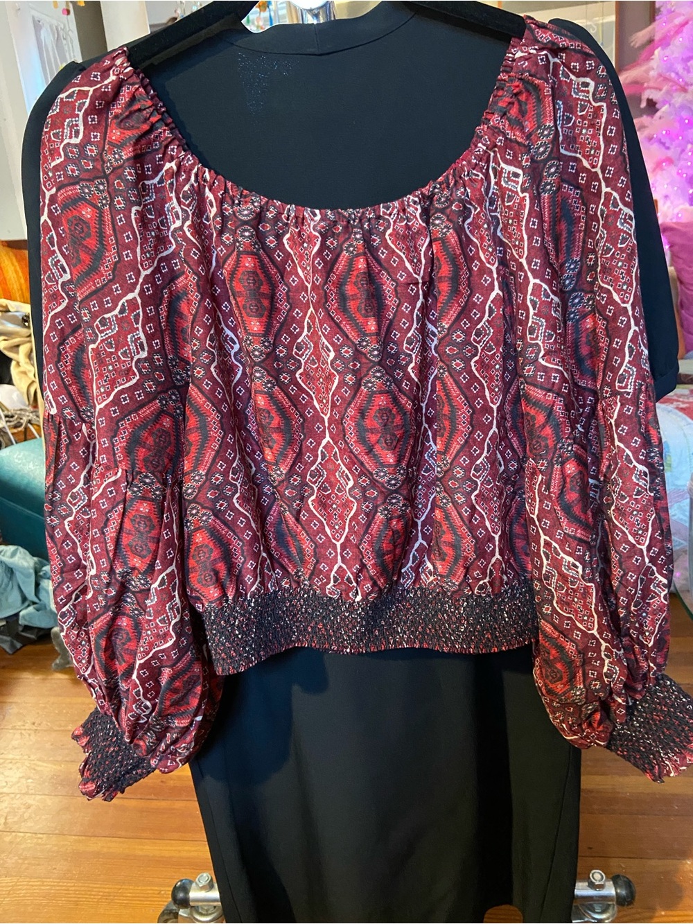 Alice + Olivia Maroon Red Patterned Peasant Blouse